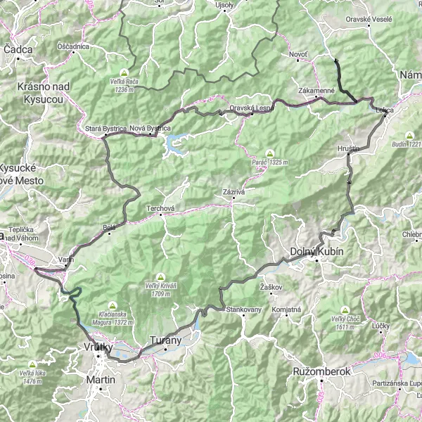 Mapa miniatúra "Náročná cyklotrasa cez Strážu a Párnica" cyklistická inšpirácia v Stredné Slovensko, Slovakia. Vygenerované cyklistickým plánovačom trás Tarmacs.app