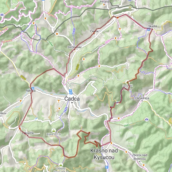 Map miniature of "Kykula and the Heavenly Poľana" cycling inspiration in Stredné Slovensko, Slovakia. Generated by Tarmacs.app cycling route planner