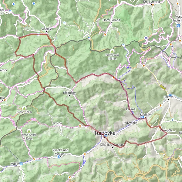 Map miniature of "Kýčera - Zákopčie Adventure" cycling inspiration in Stredné Slovensko, Slovakia. Generated by Tarmacs.app cycling route planner