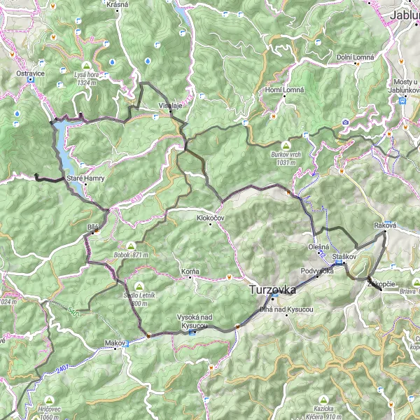 Mapa miniatúra "Road to Súľov Rocks" cyklistická inšpirácia v Stredné Slovensko, Slovakia. Vygenerované cyklistickým plánovačom trás Tarmacs.app