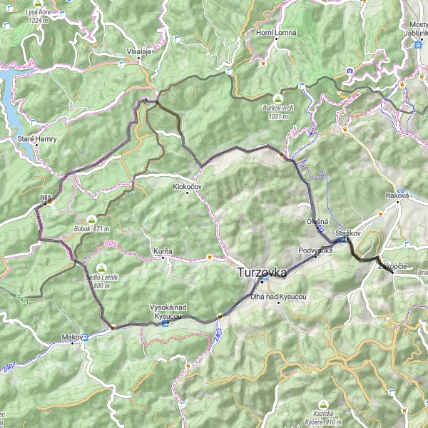 Map miniature of "Lovásov - Bílá Loop" cycling inspiration in Stredné Slovensko, Slovakia. Generated by Tarmacs.app cycling route planner