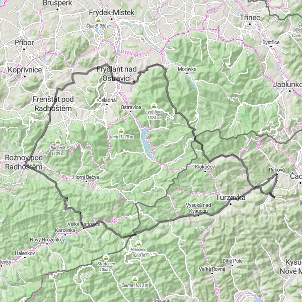 Map miniature of "Cycling Paradise: Explore the Best of Road Cycling in Stredné Slovensko" cycling inspiration in Stredné Slovensko, Slovakia. Generated by Tarmacs.app cycling route planner
