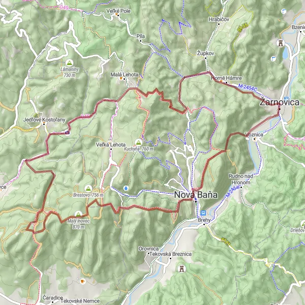 Miniaturní mapa "Trasa okolo Žarnovice" inspirace pro cyklisty v oblasti Stredné Slovensko, Slovakia. Vytvořeno pomocí plánovače tras Tarmacs.app