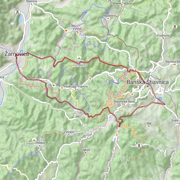 Mapa miniatúra "Gravel biking around Žarnovica" cyklistická inšpirácia v Stredné Slovensko, Slovakia. Vygenerované cyklistickým plánovačom trás Tarmacs.app