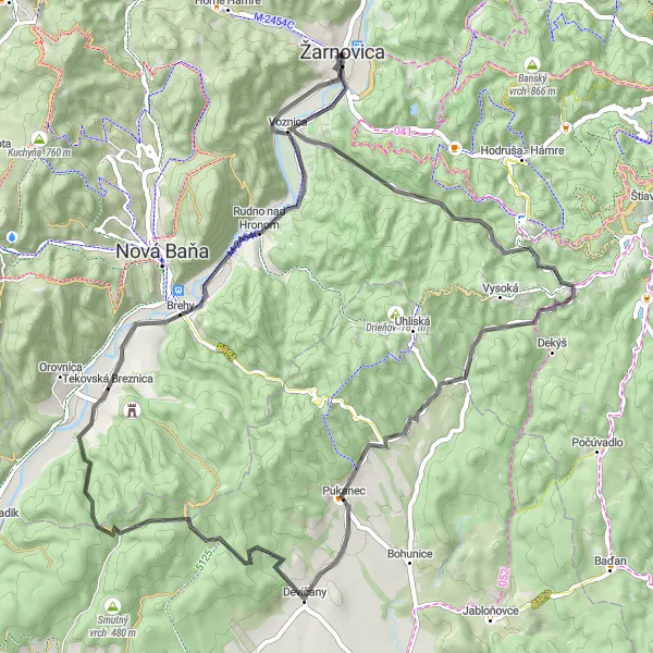 Mapa miniatúra "Cesty Rudna nad Hronom" cyklistická inšpirácia v Stredné Slovensko, Slovakia. Vygenerované cyklistickým plánovačom trás Tarmacs.app