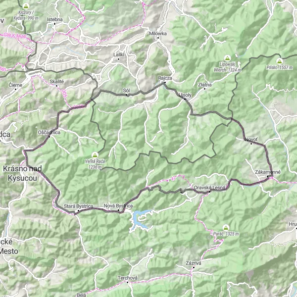 Miniaturní mapa "Kola z Zborova nad Bystricou" inspirace pro cyklisty v oblasti Stredné Slovensko, Slovakia. Vytvořeno pomocí plánovače tras Tarmacs.app