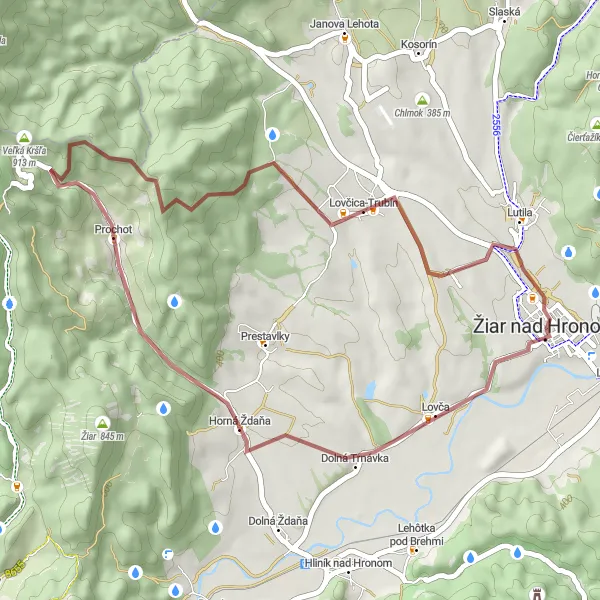 Mapa miniatúra "Gravel okolo Horná Ždaňa" cyklistická inšpirácia v Stredné Slovensko, Slovakia. Vygenerované cyklistickým plánovačom trás Tarmacs.app