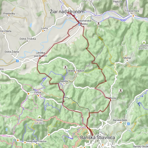 Map miniature of "The Gravel Adventure" cycling inspiration in Stredné Slovensko, Slovakia. Generated by Tarmacs.app cycling route planner