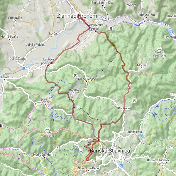 Map miniature of "Gravel Route around Žiar nad Hronom" cycling inspiration in Stredné Slovensko, Slovakia. Generated by Tarmacs.app cycling route planner
