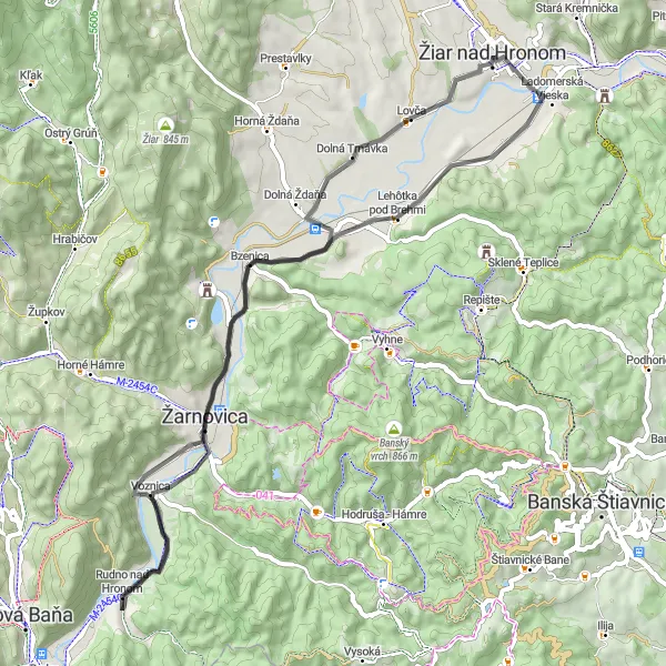 Mapa miniatúra "Cyklotrasa okolo Žiaru nad Hronom" cyklistická inšpirácia v Stredné Slovensko, Slovakia. Vygenerované cyklistickým plánovačom trás Tarmacs.app