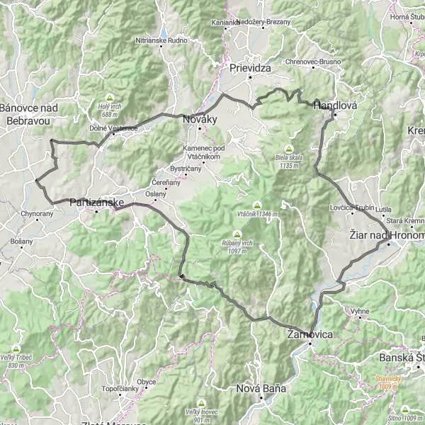 Mapa miniatúra "Cestovanie po cestách okolo Žiara nad Hronom" cyklistická inšpirácia v Stredné Slovensko, Slovakia. Vygenerované cyklistickým plánovačom trás Tarmacs.app