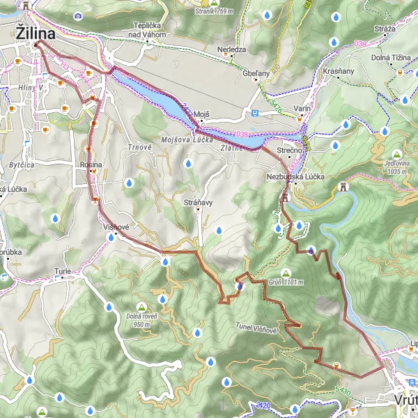 Mapa miniatúra "Gravel Mojš - Višňové Adventure" cyklistická inšpirácia v Stredné Slovensko, Slovakia. Vygenerované cyklistickým plánovačom trás Tarmacs.app