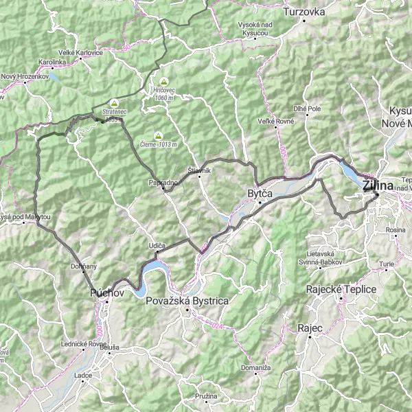 Mapa miniatúra "Road Bitar - Hora Loop" cyklistická inšpirácia v Stredné Slovensko, Slovakia. Vygenerované cyklistickým plánovačom trás Tarmacs.app