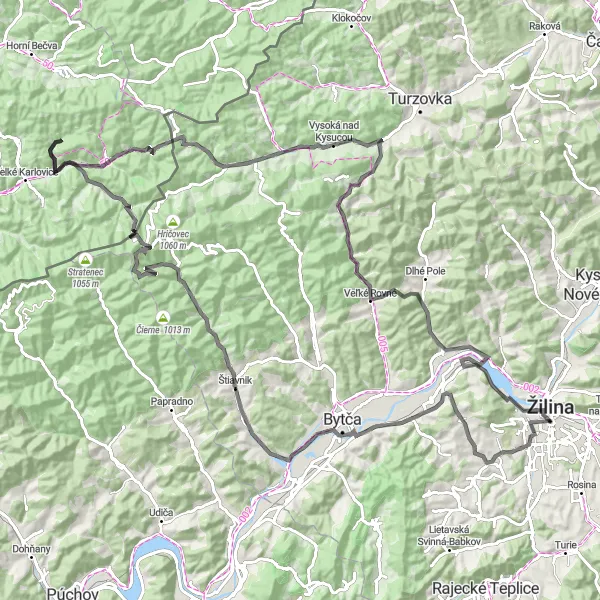Miniatura mapy "Przez góry i lasy" - trasy rowerowej w Stredné Slovensko, Slovakia. Wygenerowane przez planer tras rowerowych Tarmacs.app