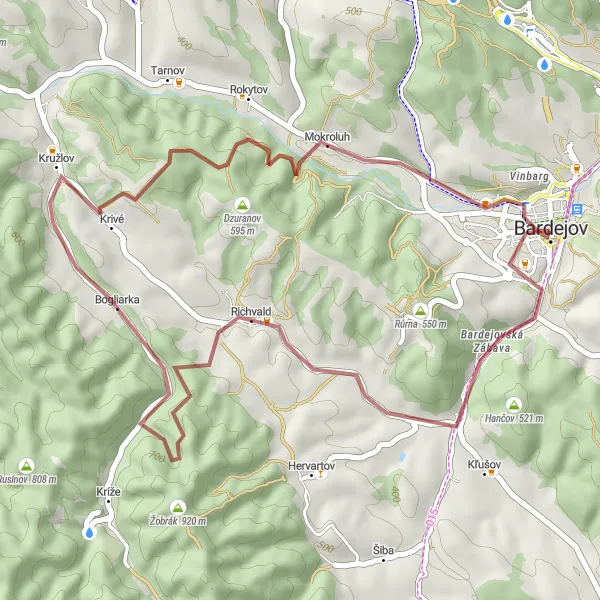 Mapa miniatúra "Gravelová cesta cez Hrby a Žobrák" cyklistická inšpirácia v Východné Slovensko, Slovakia. Vygenerované cyklistickým plánovačom trás Tarmacs.app