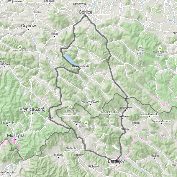 Miniaturní mapa "Od Bardejova k Zborovu" inspirace pro cyklisty v oblasti Východné Slovensko, Slovakia. Vytvořeno pomocí plánovače tras Tarmacs.app