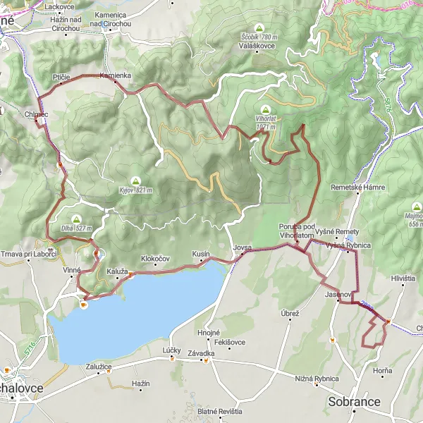 Miniaturní mapa "Gravelový okruh kolem Malinné" inspirace pro cyklisty v oblasti Východné Slovensko, Slovakia. Vytvořeno pomocí plánovače tras Tarmacs.app