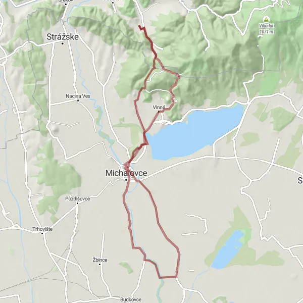 Miniatura mapy "Trasa Gravelowa przez Michalovce do Marečkovej" - trasy rowerowej w Východné Slovensko, Slovakia. Wygenerowane przez planer tras rowerowych Tarmacs.app