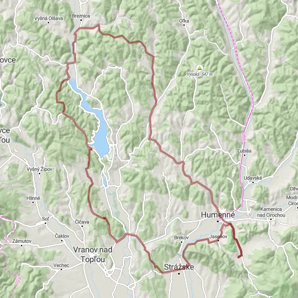 Map miniature of "Chlmec to Potoky Gravel Cycling Route" cycling inspiration in Východné Slovensko, Slovakia. Generated by Tarmacs.app cycling route planner