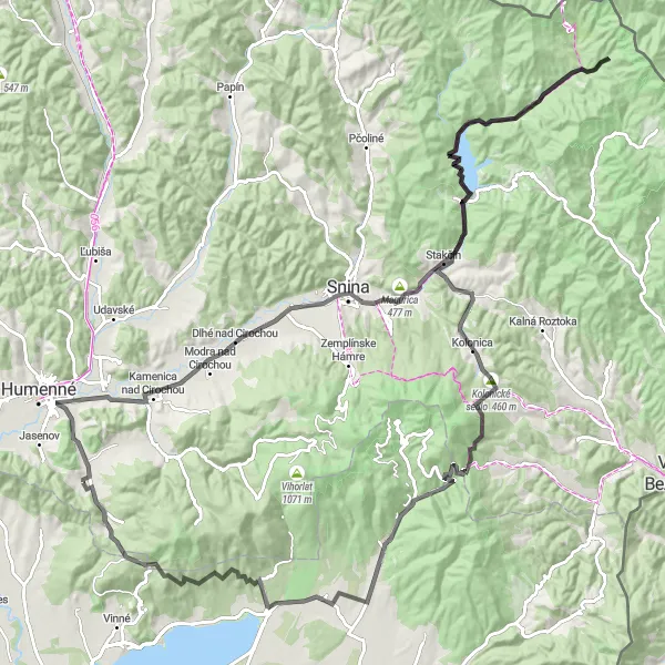 Miniaturní mapa "Podél hřebene kolem Sniny" inspirace pro cyklisty v oblasti Východné Slovensko, Slovakia. Vytvořeno pomocí plánovače tras Tarmacs.app