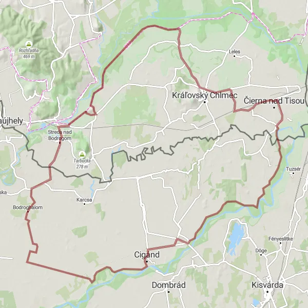 Map miniature of "Veľké Trakany - Malý vrch Loop" cycling inspiration in Východné Slovensko, Slovakia. Generated by Tarmacs.app cycling route planner