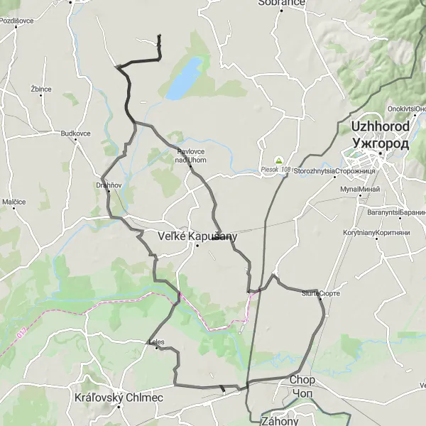 Miniaturní mapa "Okružní cyklistická trasa okolo Čiernej nad Tisou" inspirace pro cyklisty v oblasti Východné Slovensko, Slovakia. Vytvořeno pomocí plánovače tras Tarmacs.app