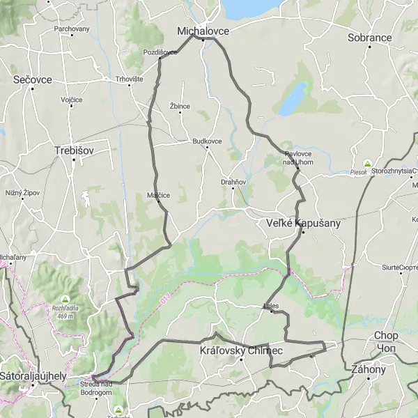 Miniaturní mapa "Okruh Čierna nad Tisou - Pavlovce nad Uhom" inspirace pro cyklisty v oblasti Východné Slovensko, Slovakia. Vytvořeno pomocí plánovače tras Tarmacs.app