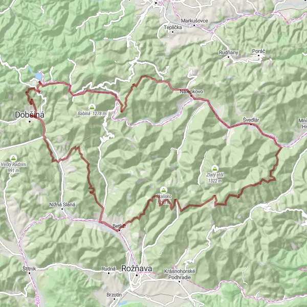 Miniatura mapy "Trasa rowerowa Gravel 109km Dedinky - Dobšiná" - trasy rowerowej w Východné Slovensko, Slovakia. Wygenerowane przez planer tras rowerowych Tarmacs.app