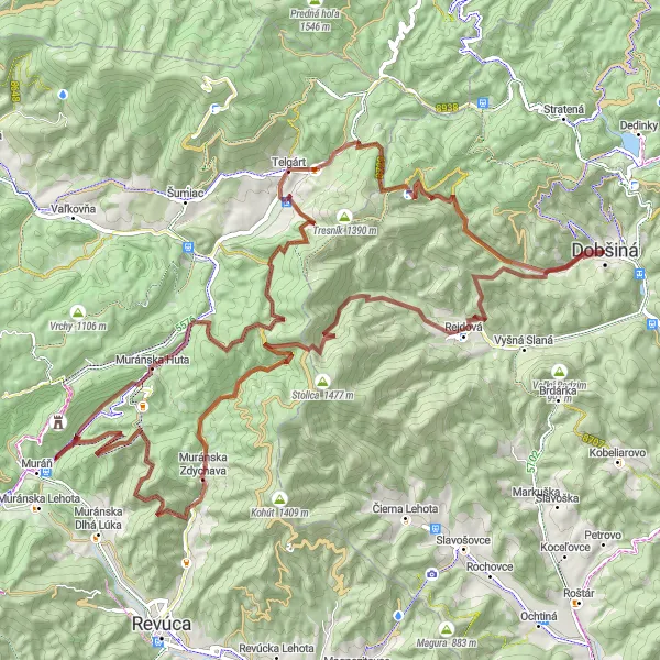 Map miniature of "Off the Beaten Path: Gravel Adventure" cycling inspiration in Východné Slovensko, Slovakia. Generated by Tarmacs.app cycling route planner