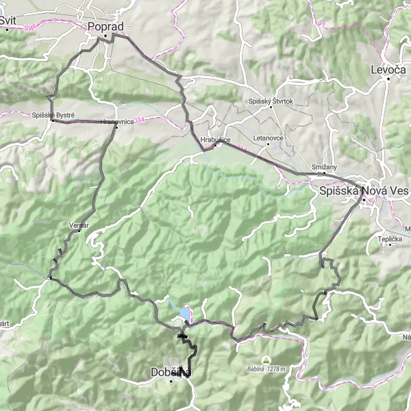 Miniaturní mapa "Road Dobšiná - Vernár - Spišská Nová Ves" inspirace pro cyklisty v oblasti Východné Slovensko, Slovakia. Vytvořeno pomocí plánovače tras Tarmacs.app