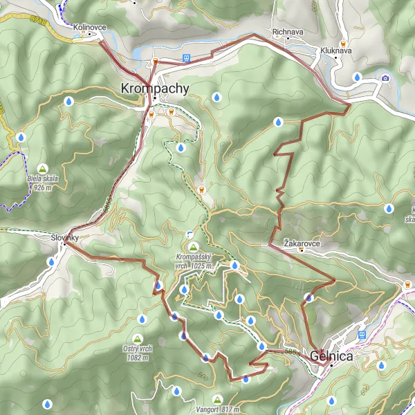 Mapa miniatúra "Gravel trasa cez Gelnickú horu" cyklistická inšpirácia v Východné Slovensko, Slovakia. Vygenerované cyklistickým plánovačom trás Tarmacs.app