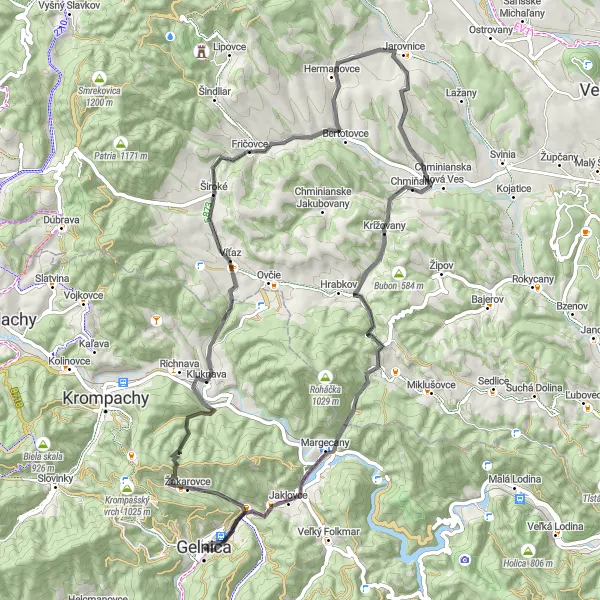 Map miniature of "The Road Explorer" cycling inspiration in Východné Slovensko, Slovakia. Generated by Tarmacs.app cycling route planner