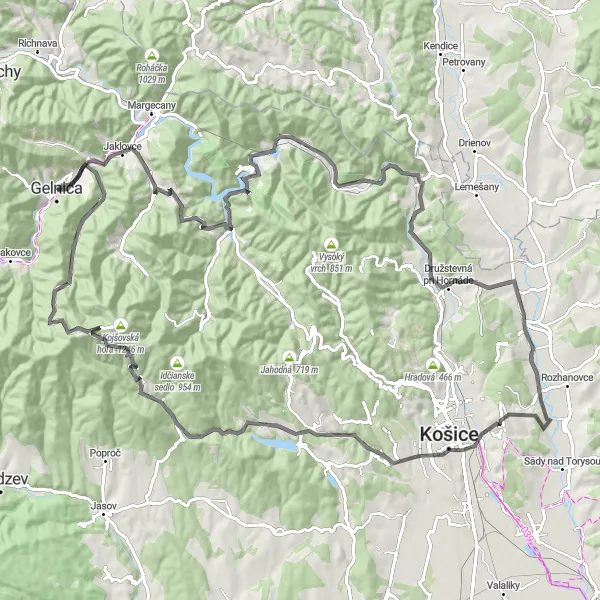 Map miniature of "Eastern Slovakia Epic Road Trip" cycling inspiration in Východné Slovensko, Slovakia. Generated by Tarmacs.app cycling route planner