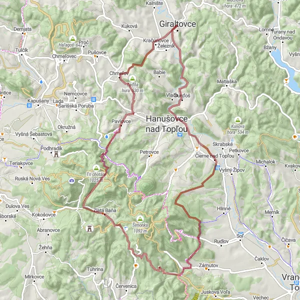Map miniature of "Gravel challenge in Dubník" cycling inspiration in Východné Slovensko, Slovakia. Generated by Tarmacs.app cycling route planner