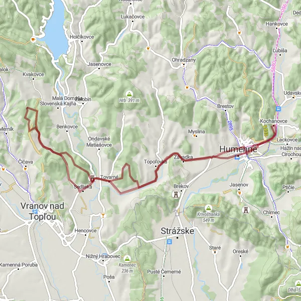 Map miniature of "Gravel Adventure in Humenné Countryside" cycling inspiration in Východné Slovensko, Slovakia. Generated by Tarmacs.app cycling route planner