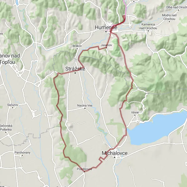 Miniatura mapy "Trasa dookoła Humenné - Gravel" - trasy rowerowej w Východné Slovensko, Slovakia. Wygenerowane przez planer tras rowerowych Tarmacs.app