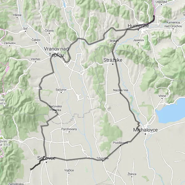 Miniatura mapy "Trasa wokół Humenné - Road" - trasy rowerowej w Východné Slovensko, Slovakia. Wygenerowane przez planer tras rowerowych Tarmacs.app