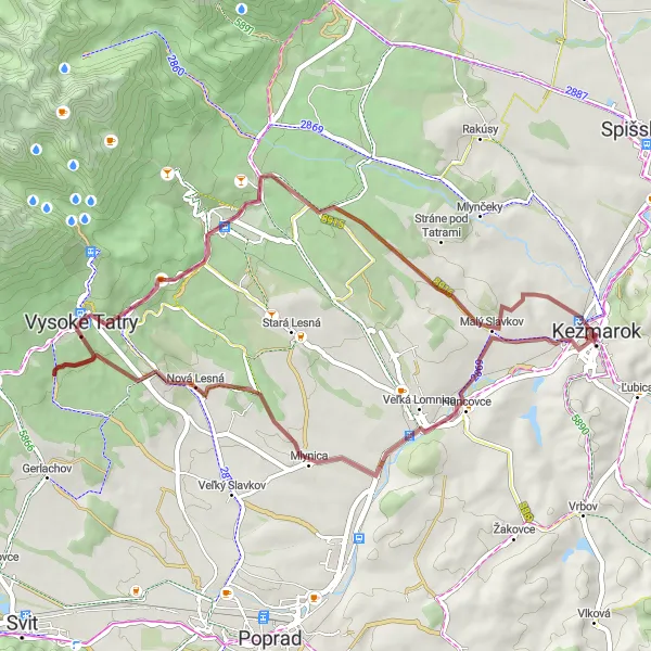 Mapa miniatúra "Gravel Barich - Kežmarok" cyklistická inšpirácia v Východné Slovensko, Slovakia. Vygenerované cyklistickým plánovačom trás Tarmacs.app