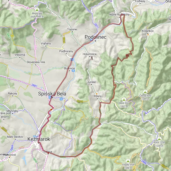 Map miniature of "Kežmarok to Ihľany Loop" cycling inspiration in Východné Slovensko, Slovakia. Generated by Tarmacs.app cycling route planner
