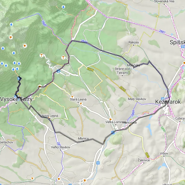 Miniaturní mapa "Trasa okolo Vysokých Tater" inspirace pro cyklisty v oblasti Východné Slovensko, Slovakia. Vytvořeno pomocí plánovače tras Tarmacs.app