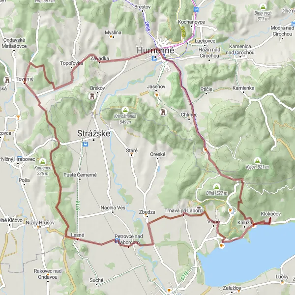 Miniaturní mapa "Okruh kolem Klokočova" inspirace pro cyklisty v oblasti Východné Slovensko, Slovakia. Vytvořeno pomocí plánovače tras Tarmacs.app