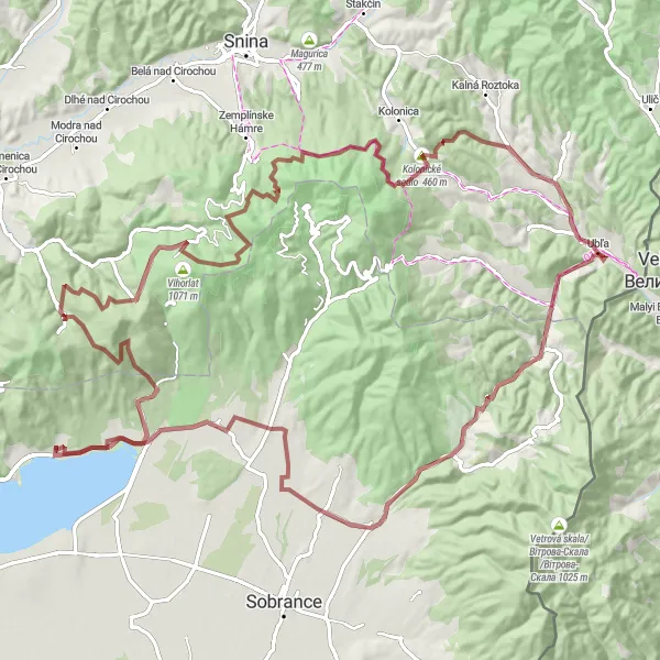 Mapa miniatúra "Gravel Okolo Klokočova" cyklistická inšpirácia v Východné Slovensko, Slovakia. Vygenerované cyklistickým plánovačom trás Tarmacs.app