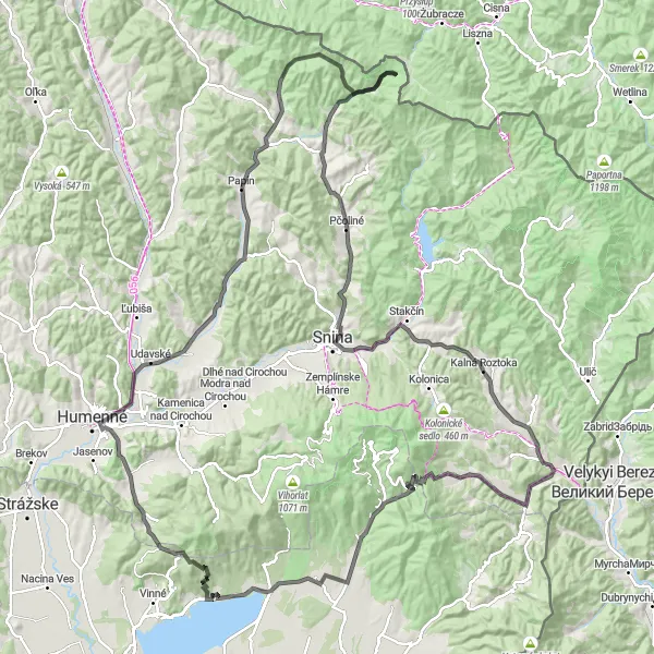 Miniaturní mapa "Cyklotrasa Klokočov: Východné Slovensko" inspirace pro cyklisty v oblasti Východné Slovensko, Slovakia. Vytvořeno pomocí plánovače tras Tarmacs.app