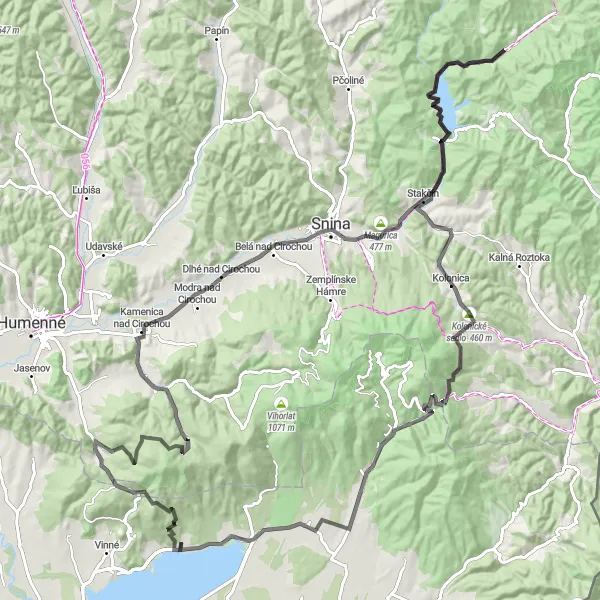 Miniaturní mapa "Road cyklotrasa Zaňovec - Kusín" inspirace pro cyklisty v oblasti Východné Slovensko, Slovakia. Vytvořeno pomocí plánovače tras Tarmacs.app