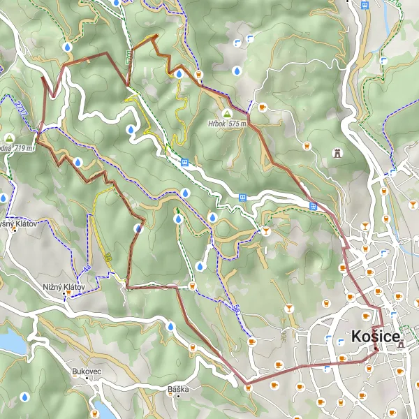 Map miniature of "Scenic Gravel Expedition near Košice" cycling inspiration in Východné Slovensko, Slovakia. Generated by Tarmacs.app cycling route planner