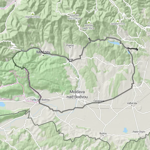 Map miniature of "Thrilling Road Cycling Adventure in Eastern Slovakia" cycling inspiration in Východné Slovensko, Slovakia. Generated by Tarmacs.app cycling route planner