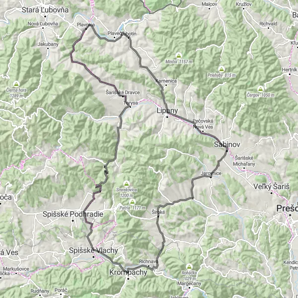 Mapa miniatúra "Zaujímavá cestná trasa cez Spiš" cyklistická inšpirácia v Východné Slovensko, Slovakia. Vygenerované cyklistickým plánovačom trás Tarmacs.app