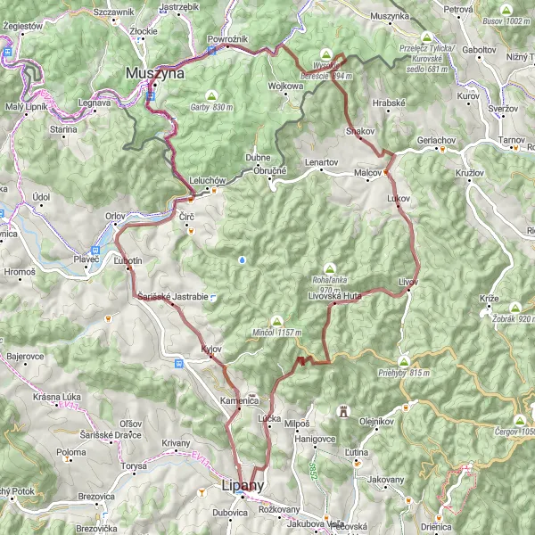 Mapa miniatúra "Cyklotrasa cez Beskydok" cyklistická inšpirácia v Východné Slovensko, Slovakia. Vygenerované cyklistickým plánovačom trás Tarmacs.app