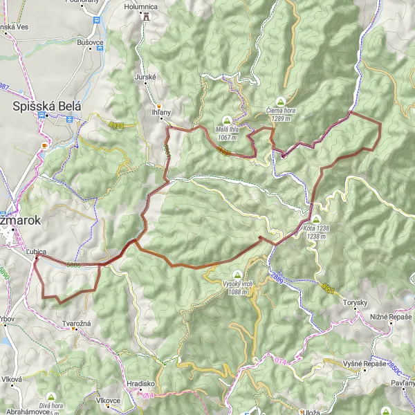Miniaturní mapa "Gravel Tok Exploration" inspirace pro cyklisty v oblasti Východné Slovensko, Slovakia. Vytvořeno pomocí plánovače tras Tarmacs.app
