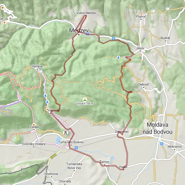 Mapa miniatúra "Gravelová cyklotrasa okolo Medzeva" cyklistická inšpirácia v Východné Slovensko, Slovakia. Vygenerované cyklistickým plánovačom trás Tarmacs.app